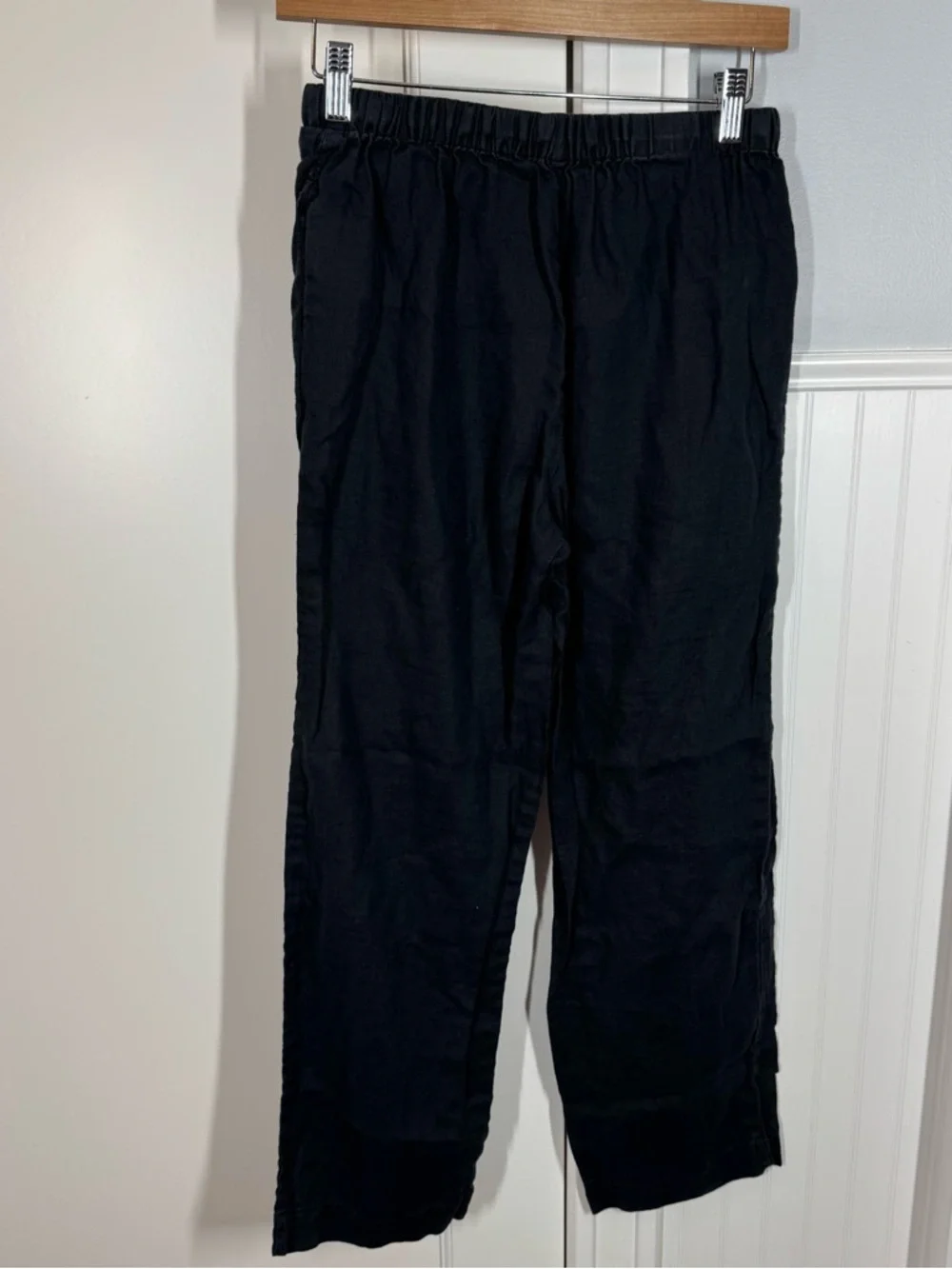 Quince 100% linen pull on pants black‎ elastic waist women’s size small casual